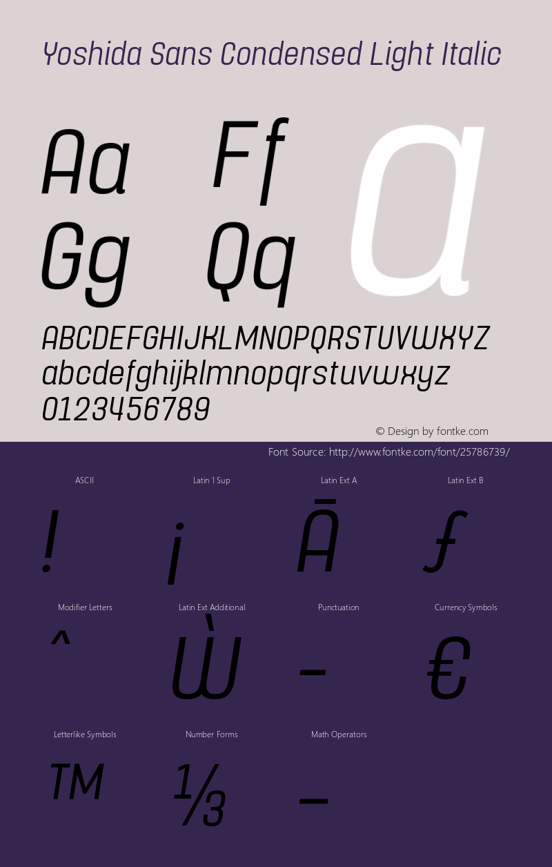 Yoshida Sans Condensed Light Italic Version 1.0 | wf-rip DC20180410 Font Sample