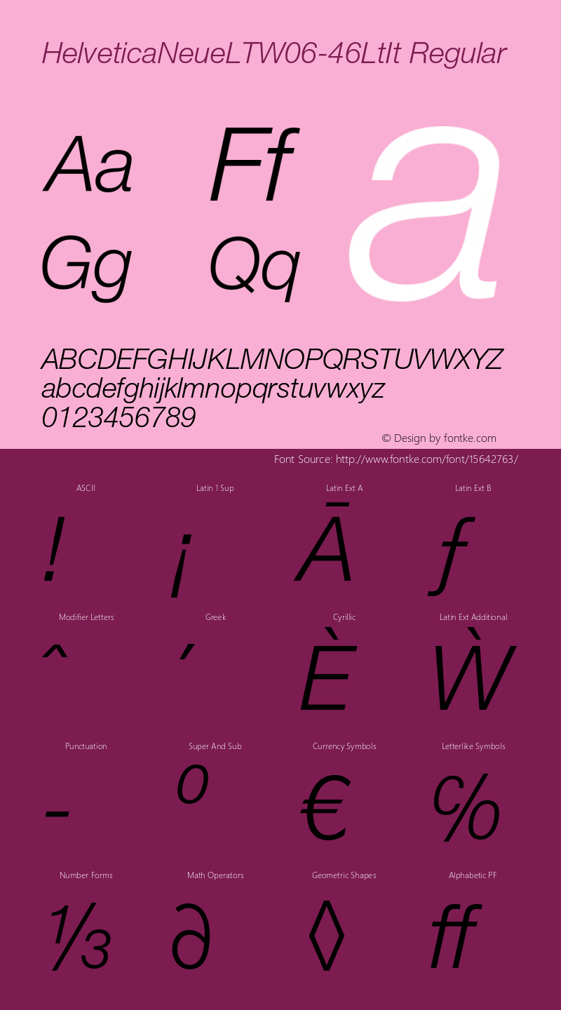 HelveticaNeueLTW06-46LtIt Regular Version 1.00 Font Sample