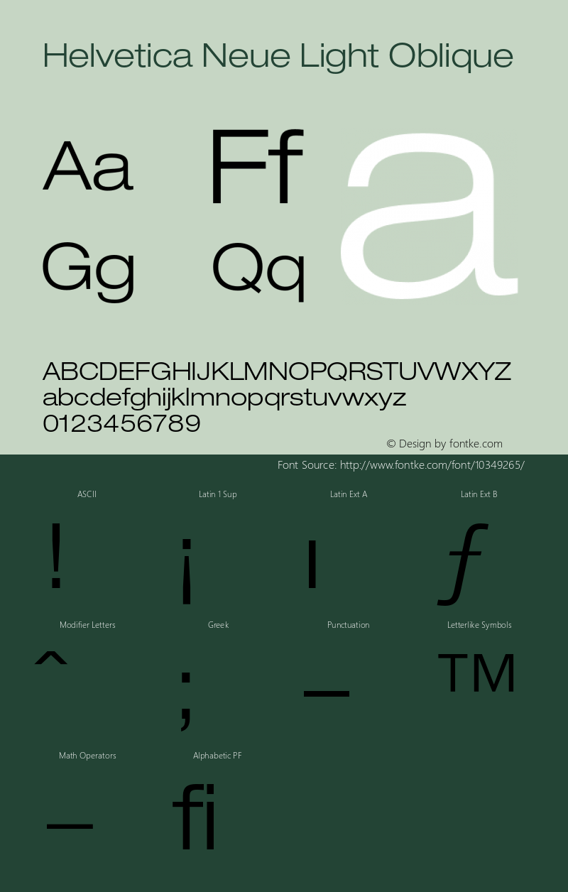 Helvetica Neue Light Oblique 001.000 Font Sample