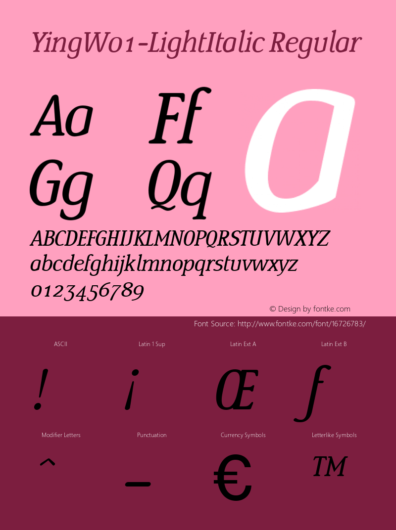 YingW01-LightItalic Regular Version 1.1 Font Sample