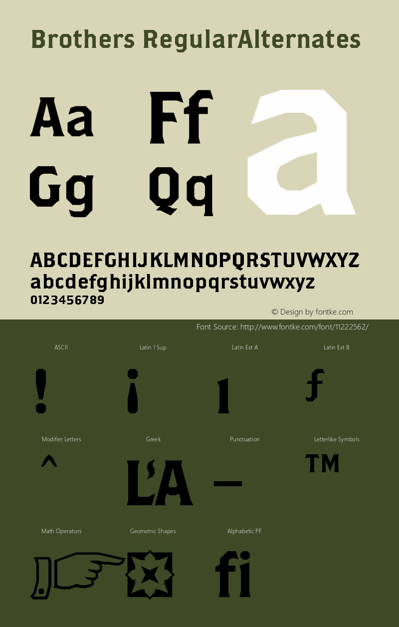 Brothers RegularAlternates Version 001.000 Font Sample