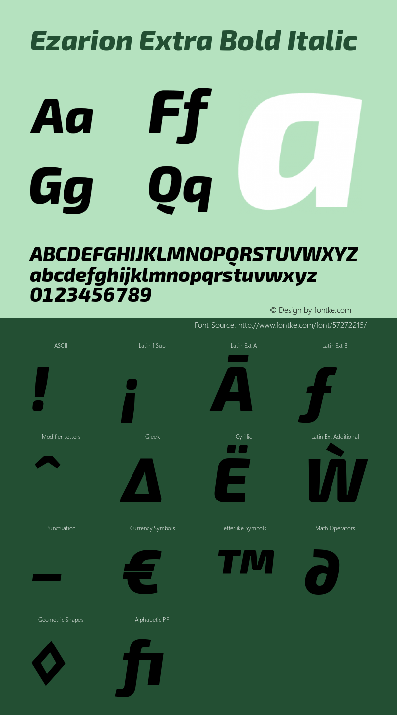 Ezarion Extra Bold Italic Version 1.001;February 20, 2020;FontCreator 12.0.0.2522 64-bit; ttfautohint (v1.6) Font Sample