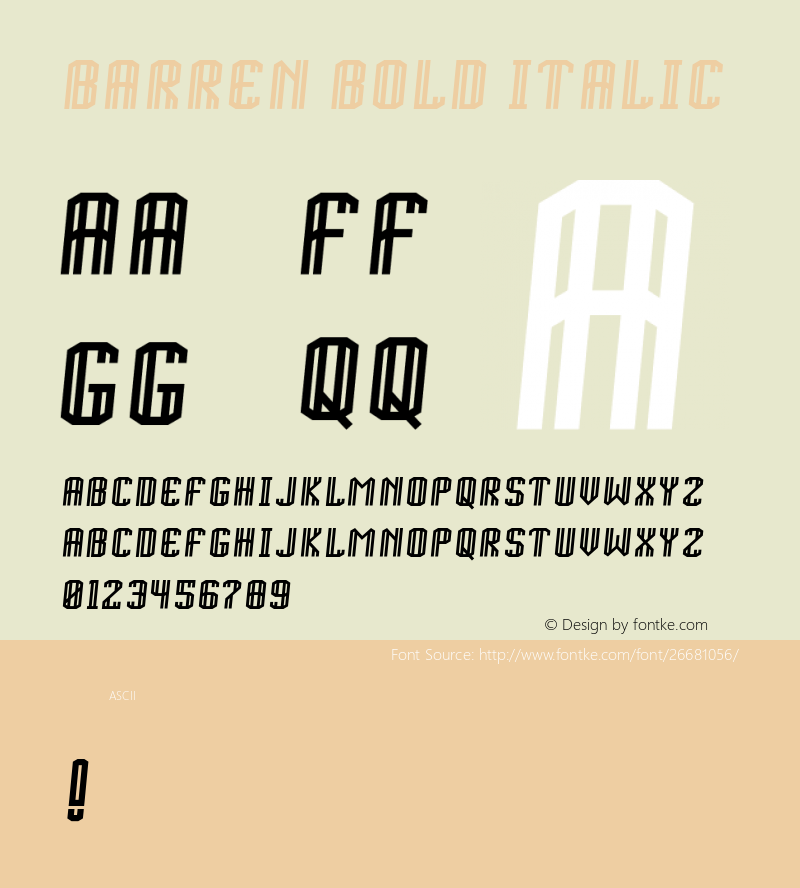 Barren-BoldItalic Version 1.000;PS 001.001;hotconv 1.0.56 Font Sample