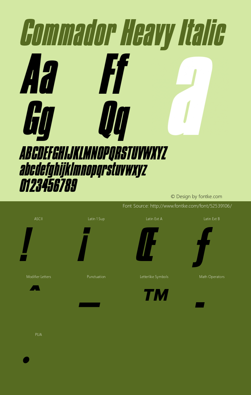 CommadorHeavyItalic Altsys Fontographer 4.1 2/2/95 {DfLp-URBC-66E7-7FBL-FXFA} Font Sample