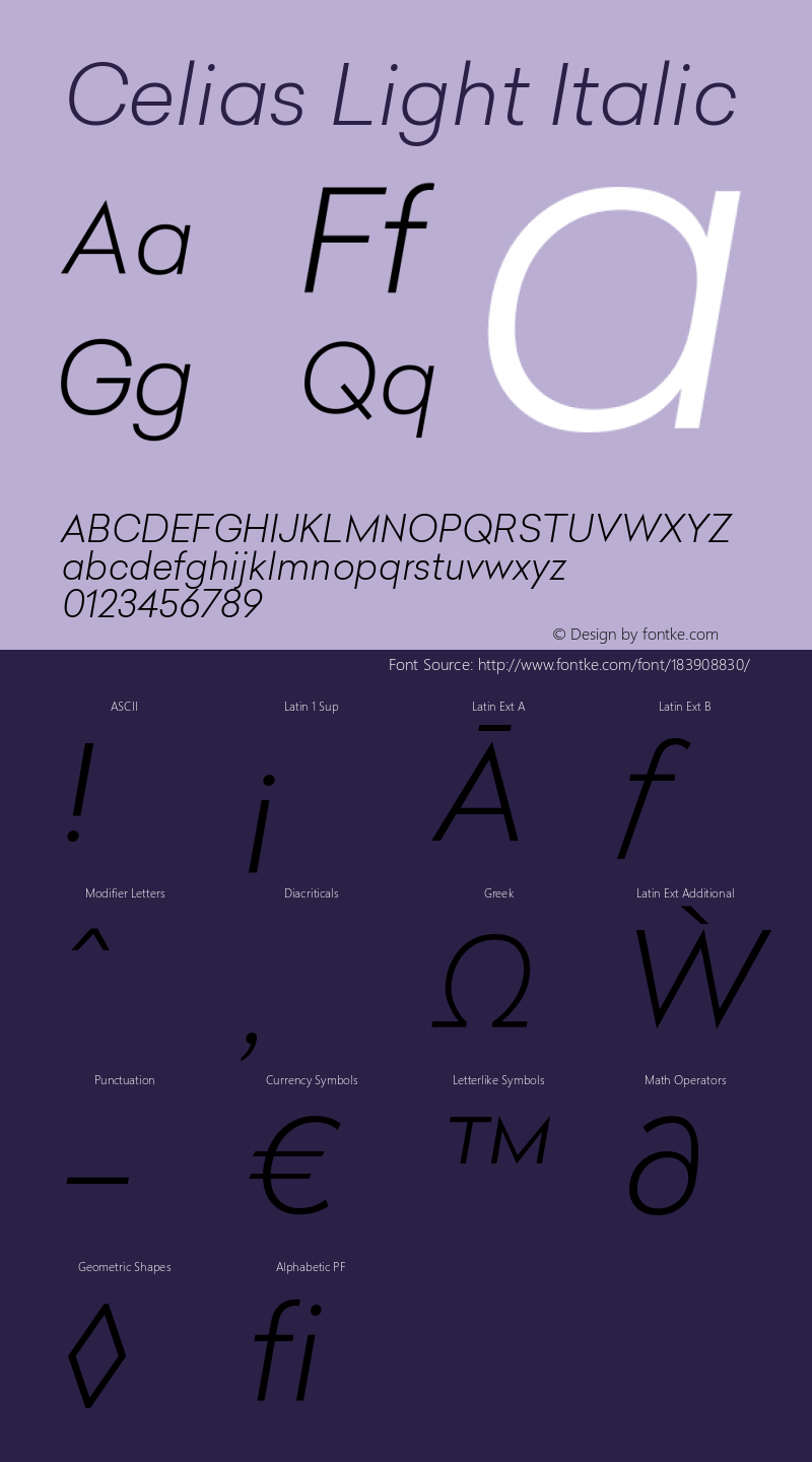 Celias Light Italic Version 1.000;PS 001.000;hotconv 1.0.70;makeotf.lib2.5.58329;图片样张