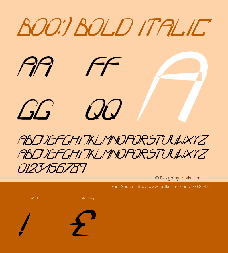 BOO:) Bold Italic Version 1.0 Font Sample