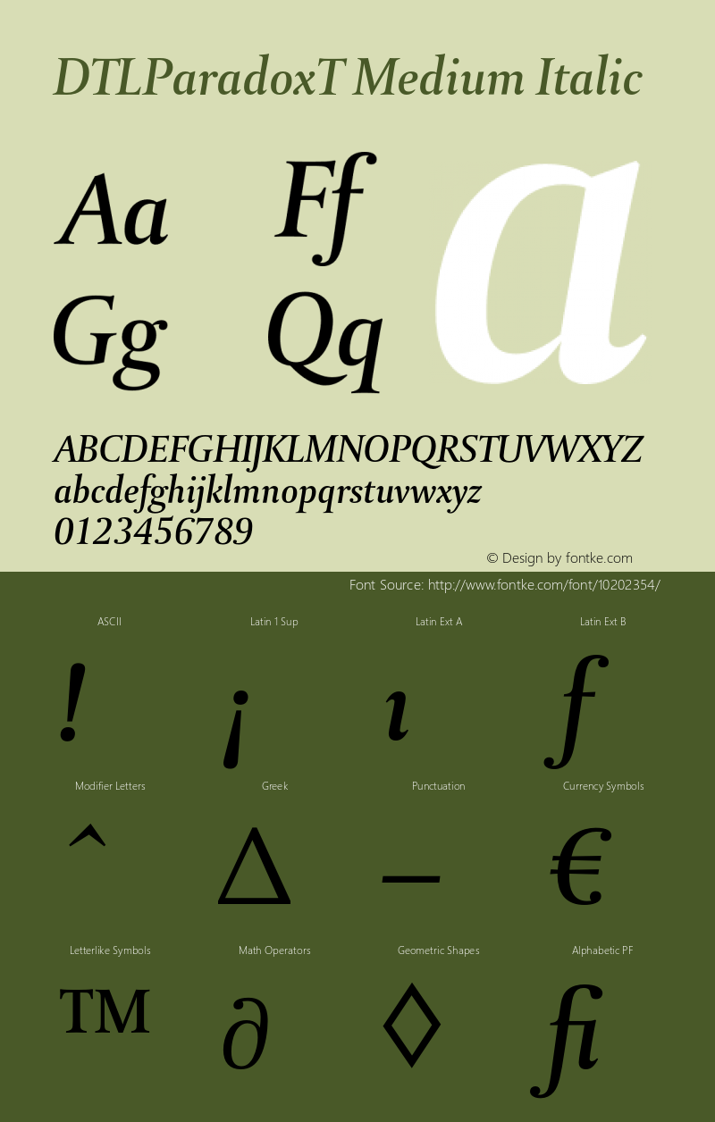 DTLParadoxT Medium Italic 001.000 Font Sample