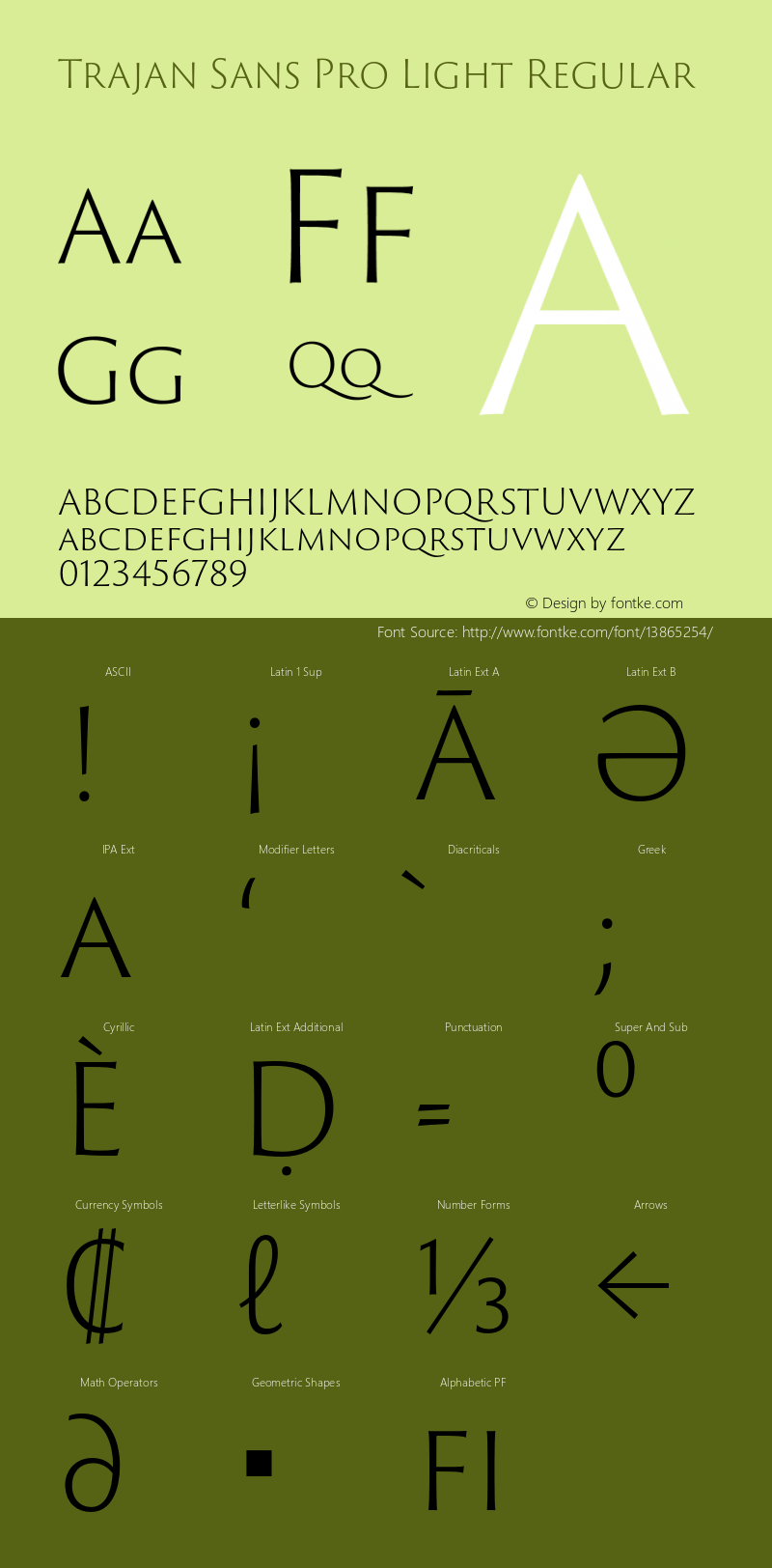 Trajan Sans Pro Light Regular Version 1.004;PS Version 1.000;hotconv 1.0.68;makeotf.lib2.5.35818 Font Sample