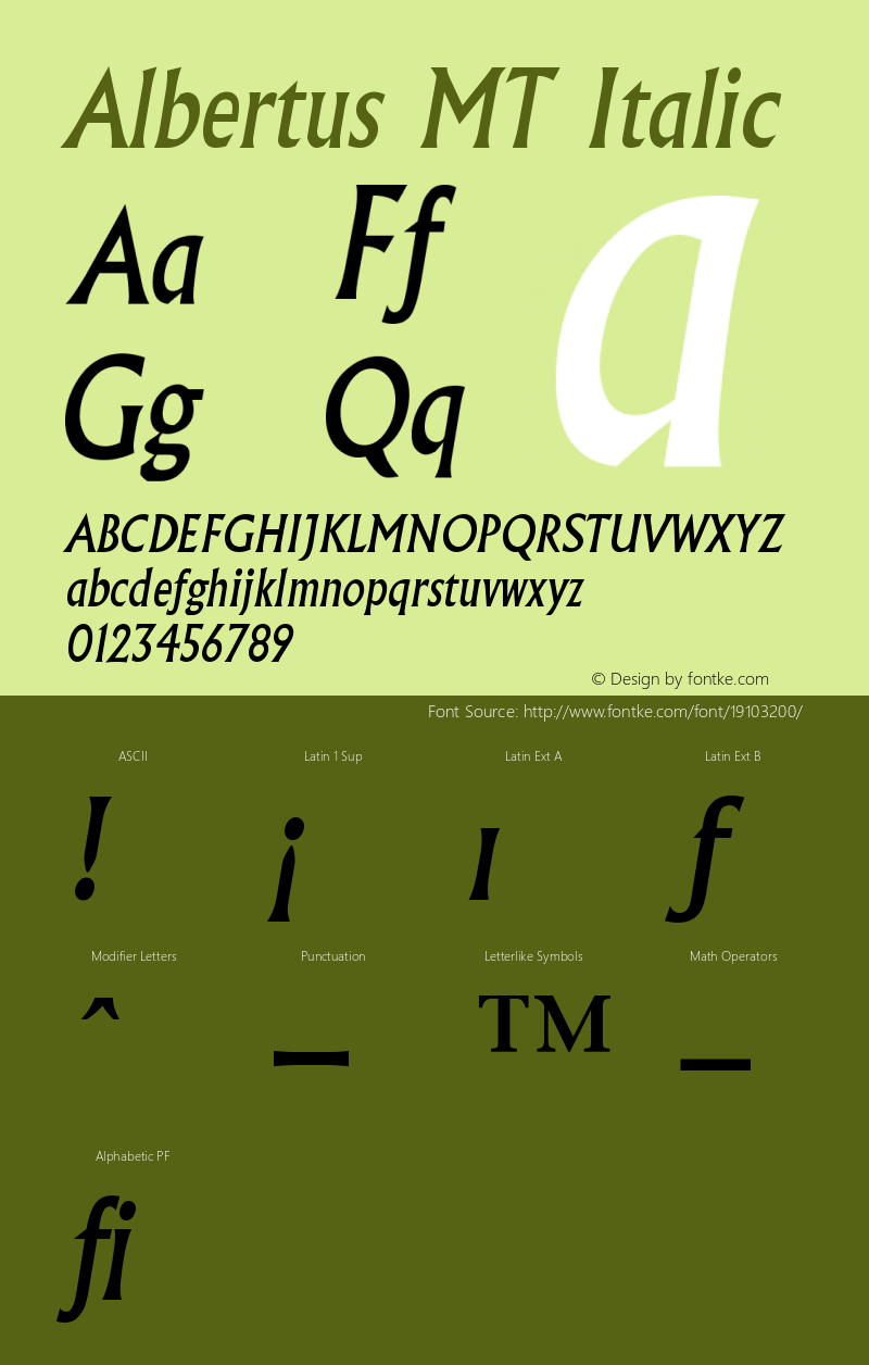 Albertus MT Italic Version 001.000 Font Sample