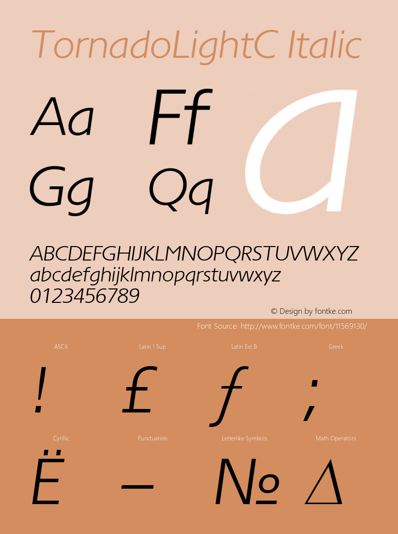 TornadoLightC Italic Version 001.000 Font Sample