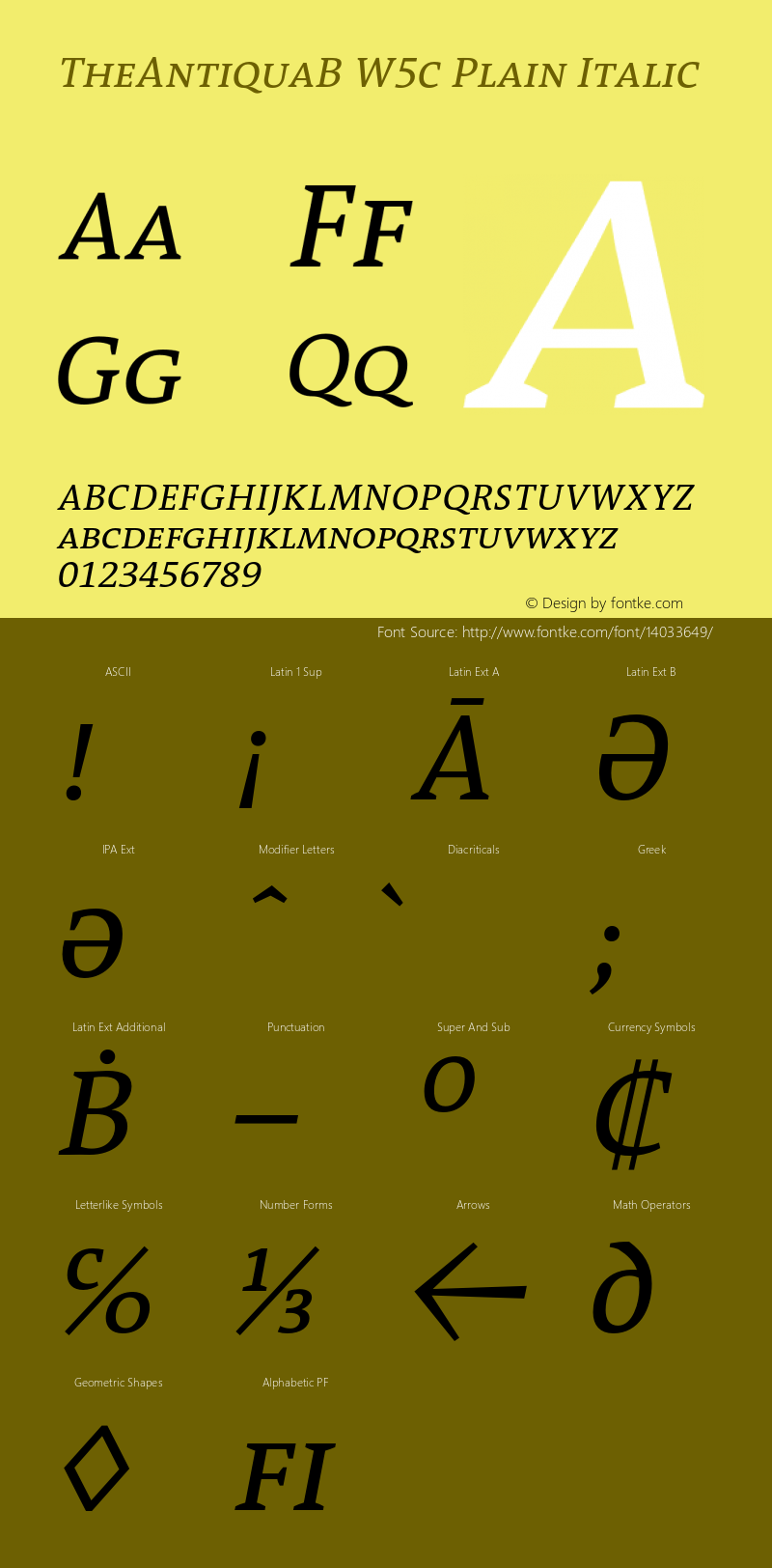 TheAntiquaB W5c Plain Italic Version 1.72 Font Sample