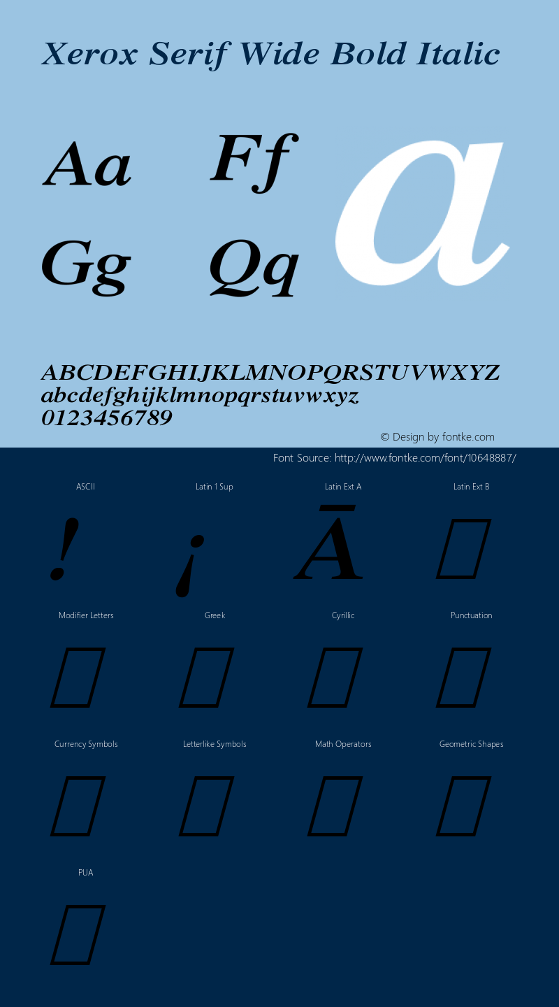 Xerox Serif Wide Bold Italic 1.1 Font Sample