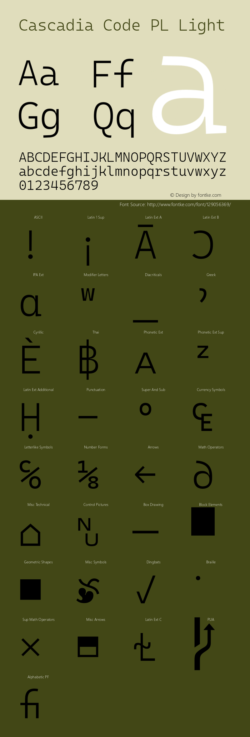 Cascadia Code PL Light Version 2102.025 Font Sample