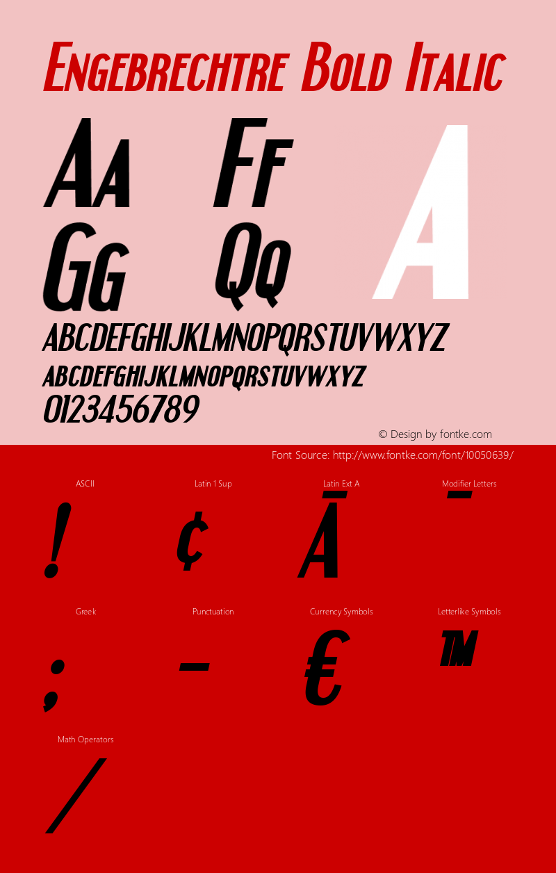 Engebrechtre Bold Italic Version 1.0; 2000; initial release Font Sample