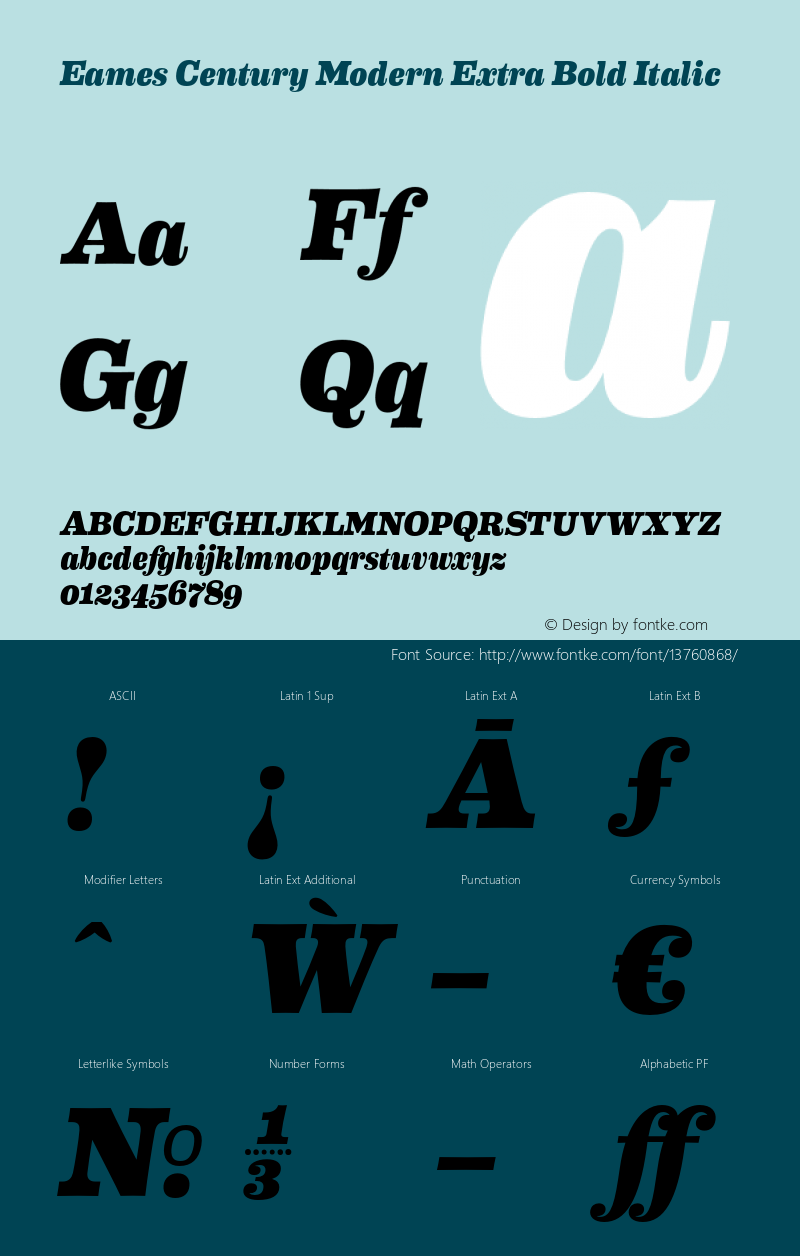 Eames Century Modern Extra Bold Italic Version 1.003;PS 001.003;hotconv 1.0.57;makeotf.lib2.0.21895 Font Sample