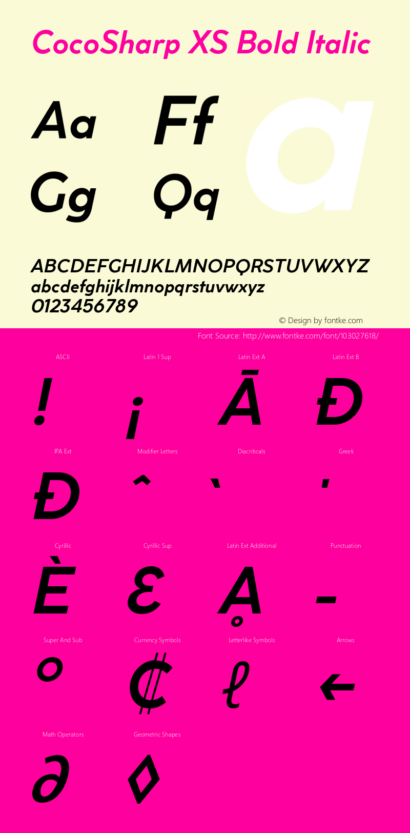 CocoSharp XS Bold Italic Version 1.000 Font Sample