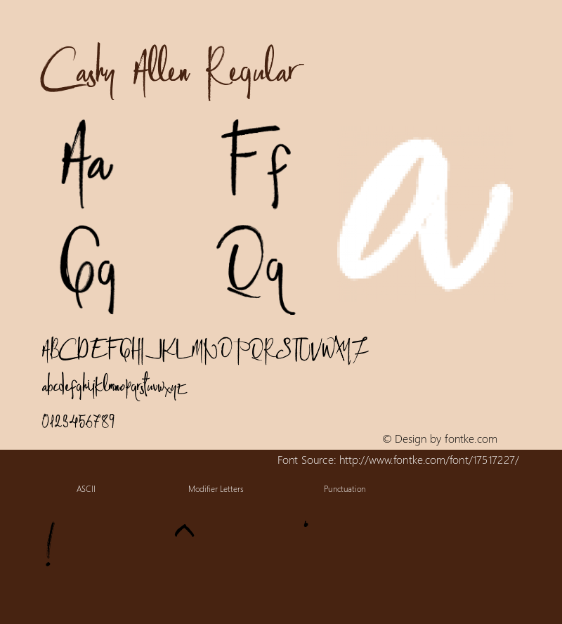 Cashy Allen Regular Unknown Font Sample