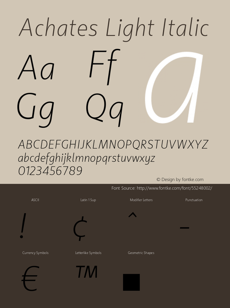 Achates Light Italic Version 2.056 Font Sample