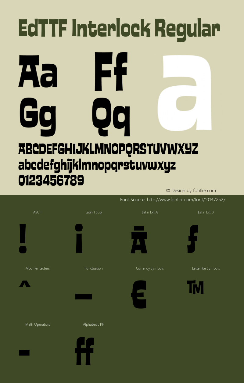 EdTTF Interlock Regular Version 1.000 2004 initial release Font Sample