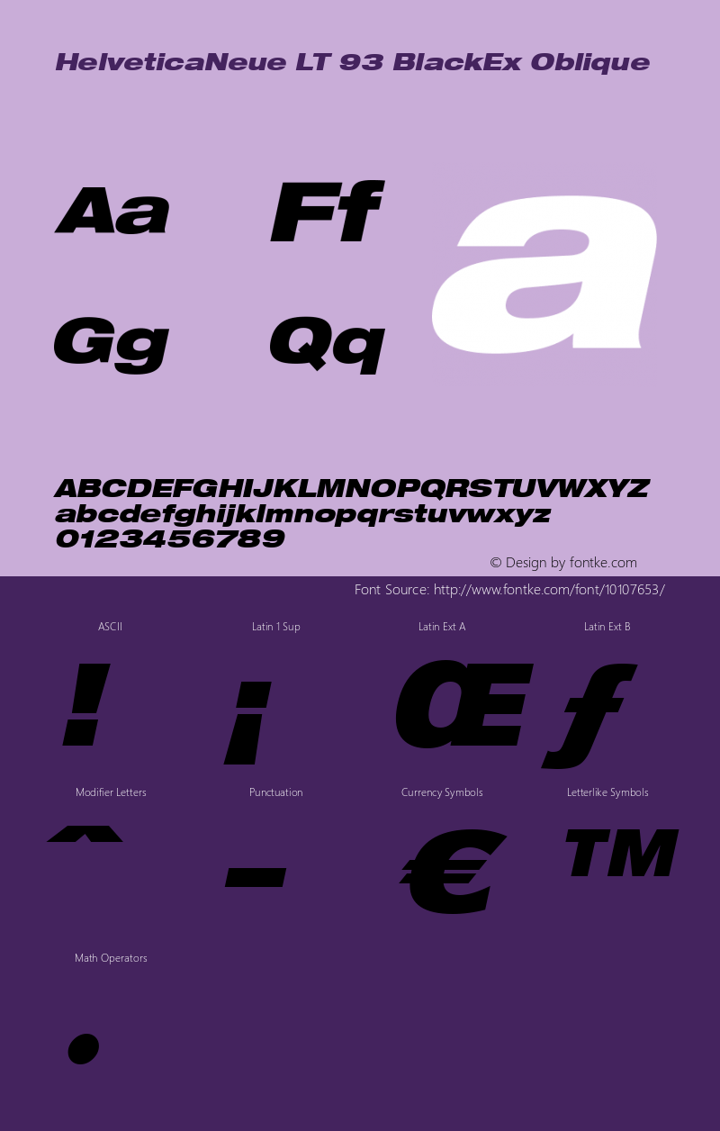 HelveticaNeue LT 93 BlackEx Oblique Version 6.1; 2002 Font Sample