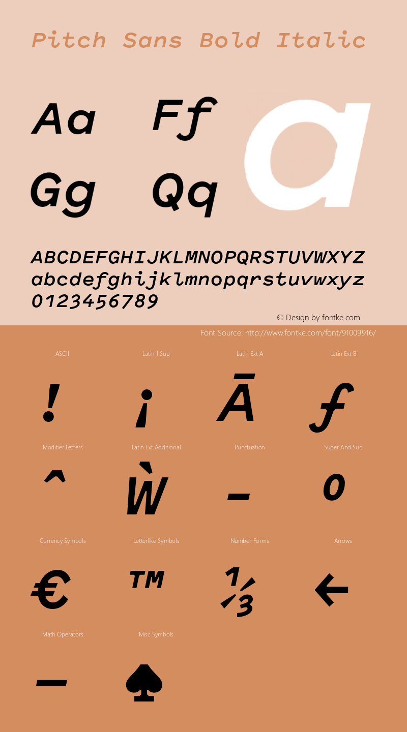 Pitch Sans Bold Italic Version 1.001 Font Sample