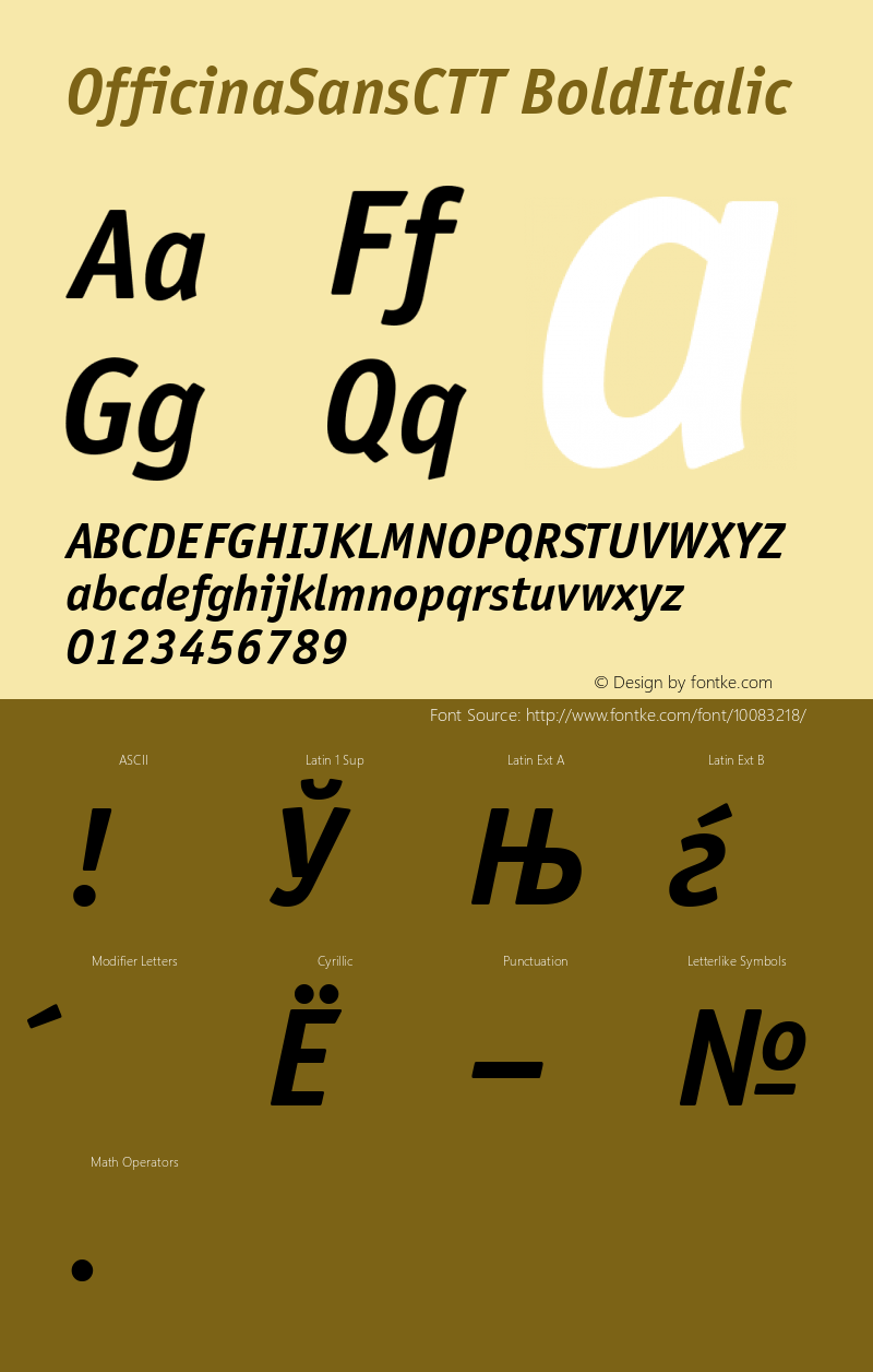 OfficinaSansCTT BoldItalic TrueType Maker version 3.00.00 Font Sample