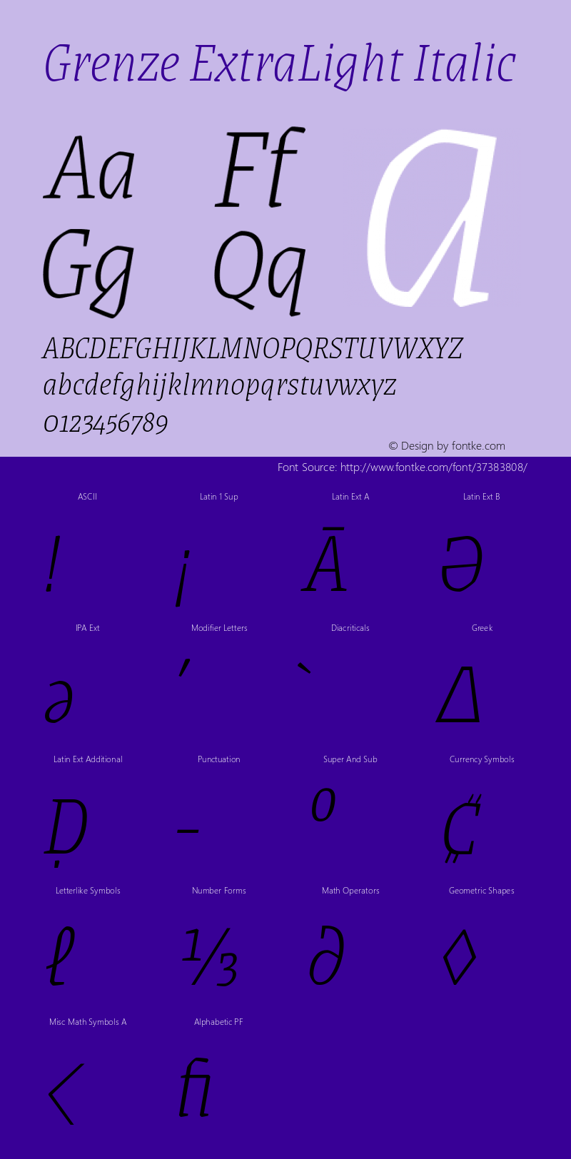 Grenze ExtraLight Italic Version 1.002; ttfautohint (v1.8) Font Sample