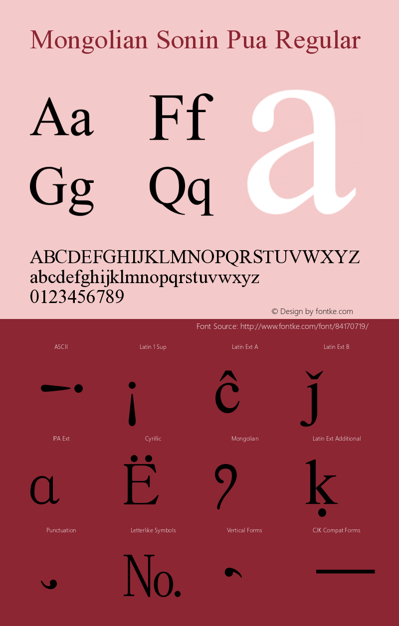 Mongolian Sonin Pua Regular  Font Sample