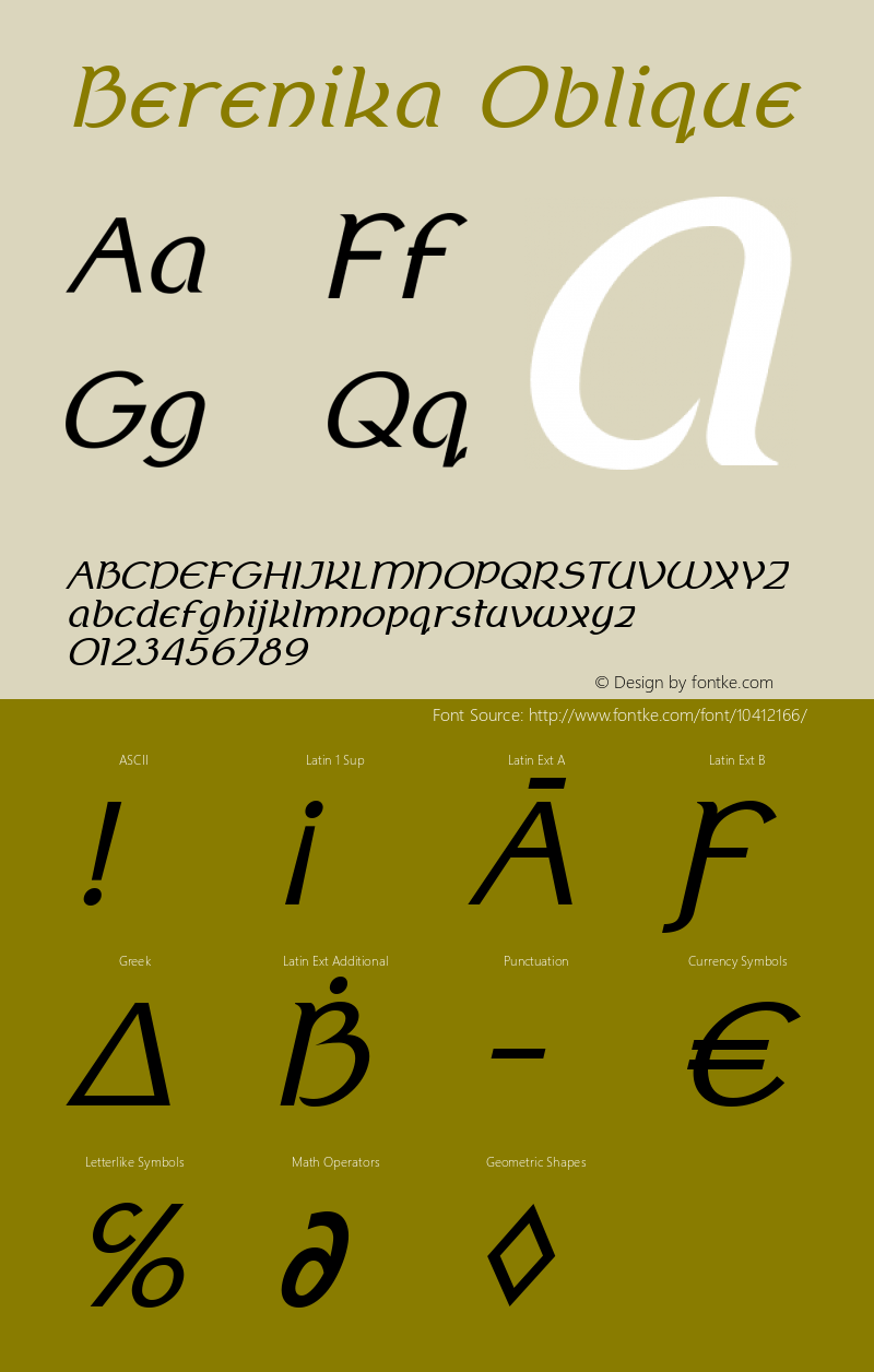 Berenika Oblique Version 2.000 Font Sample