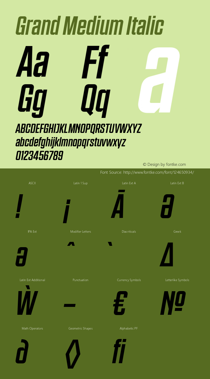 Grand Medium Italic 1.103 Font Sample