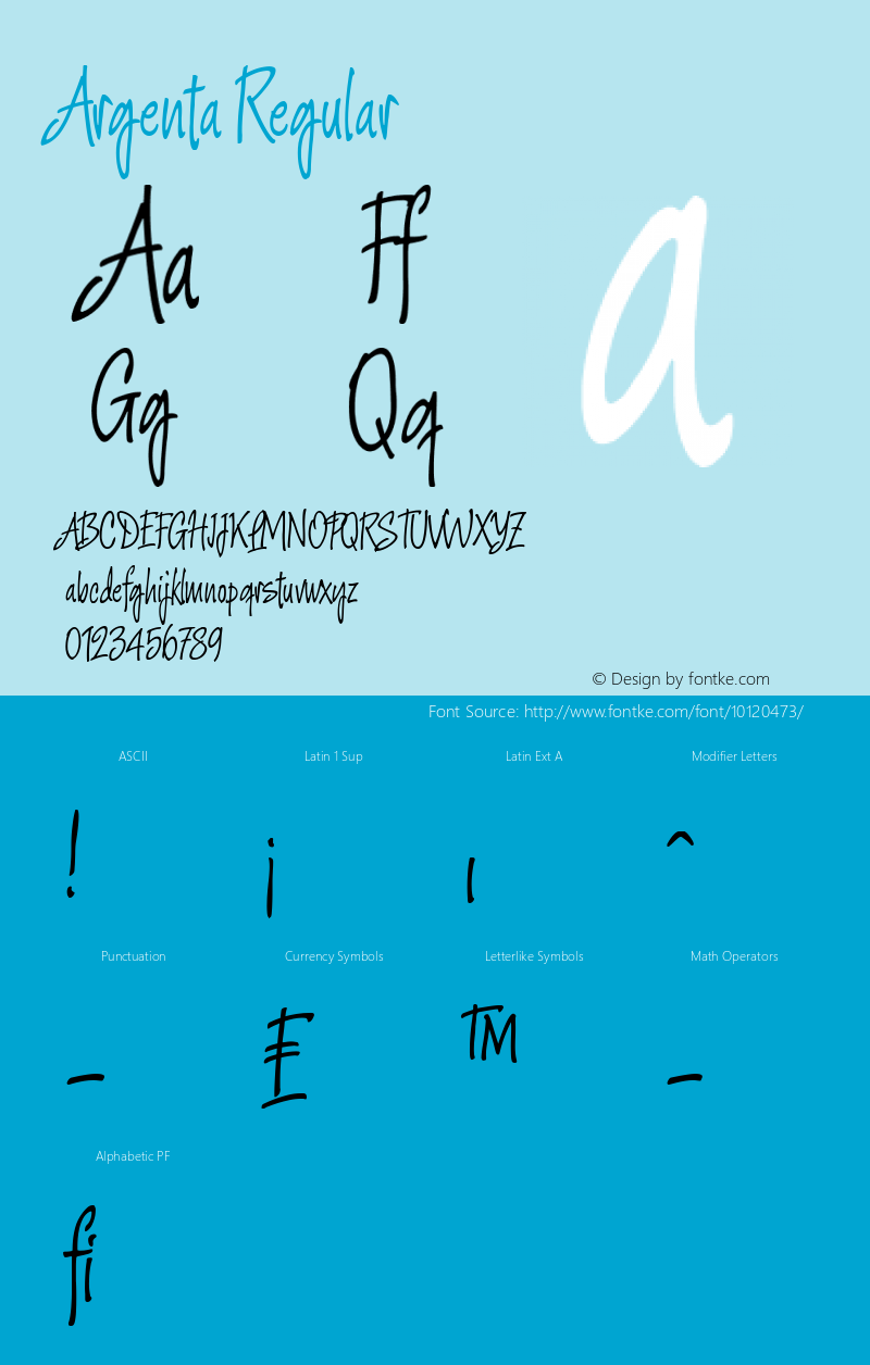 Argenta Regular 1.0; October 2003 Font Sample