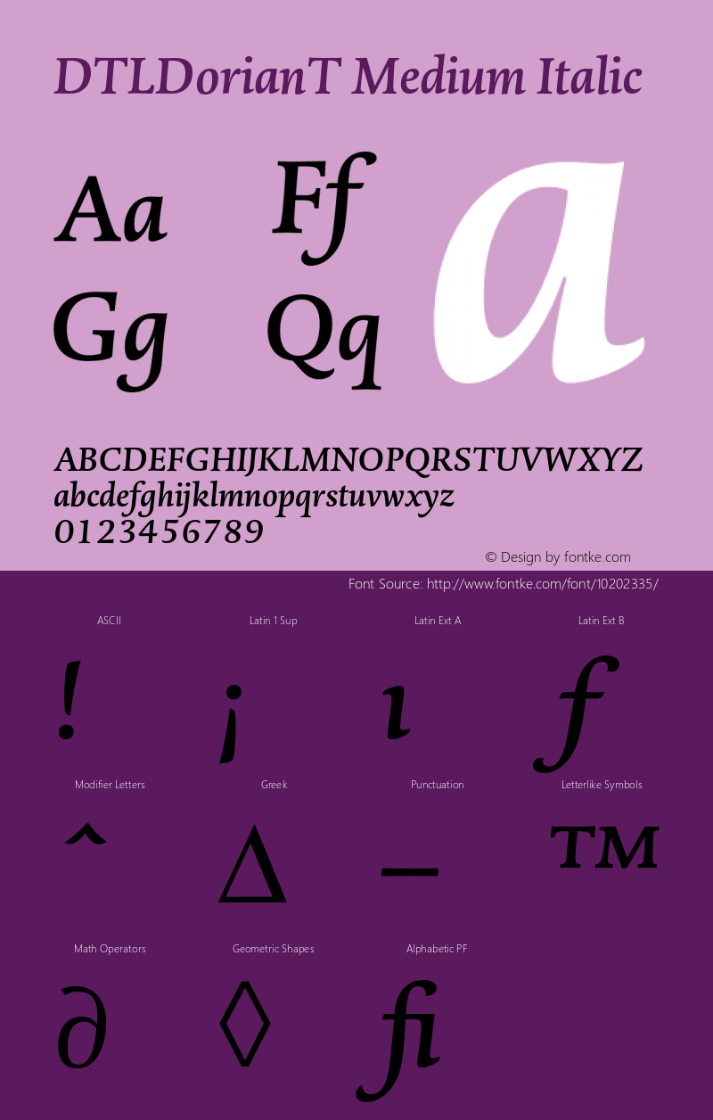 DTLDorianT Medium Italic 001.000 Font Sample