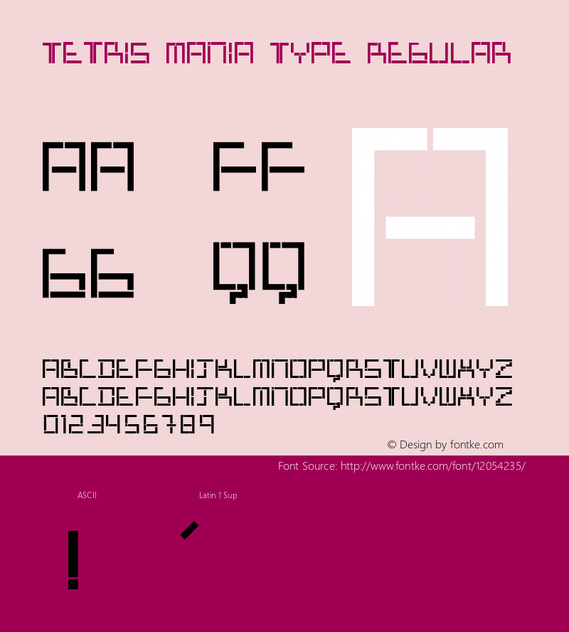Tetris Mania Type Regular Version 1.000 2010 initial release Font Sample