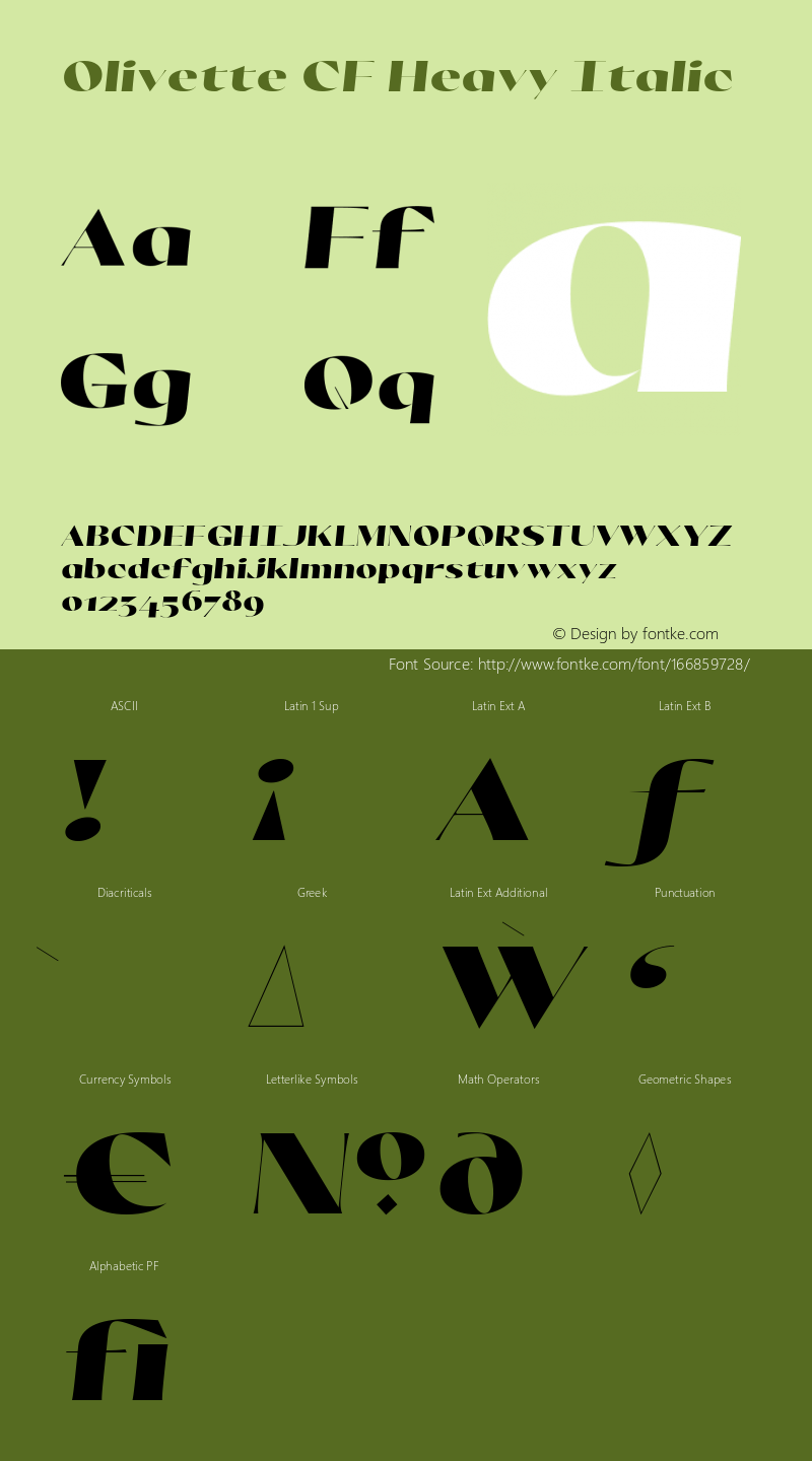 Olivette CF Heavy Italic 1.000 Font Sample