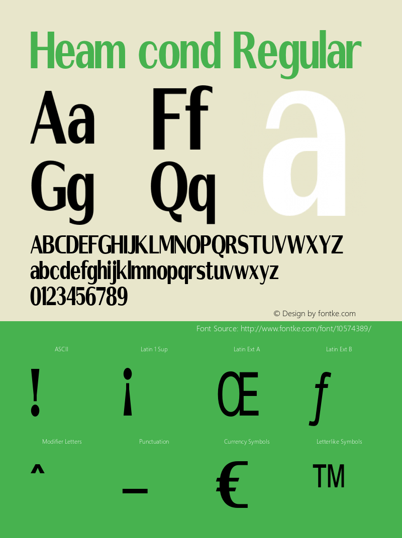 Heam cond Regular Version 1.000 Font Sample