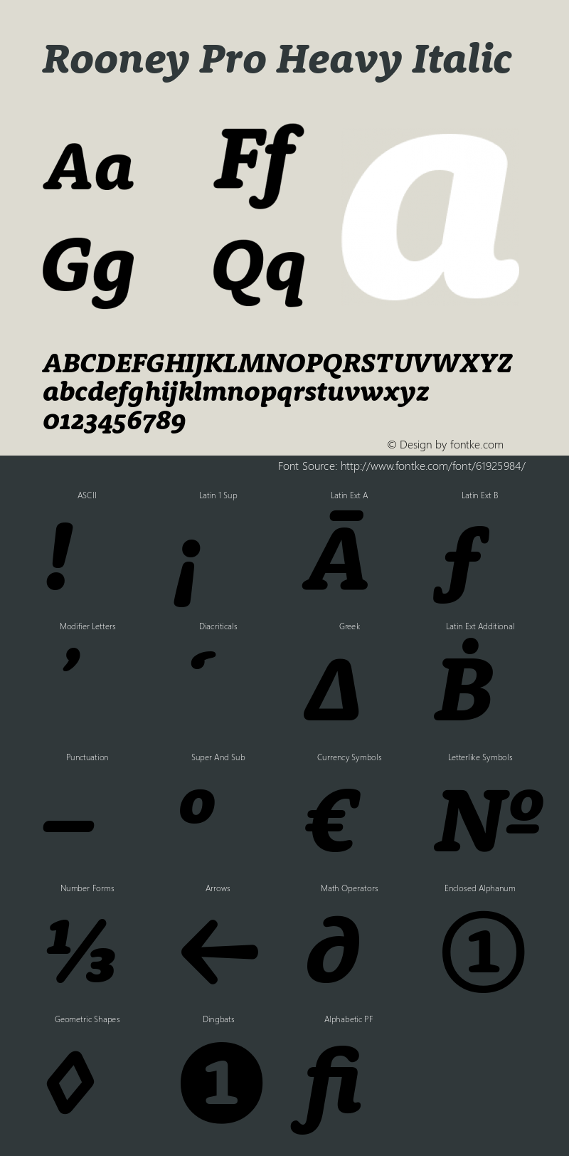 RooneyPro-HeavyItalic Version 1.1 | wf-rip DC20130325 Font Sample