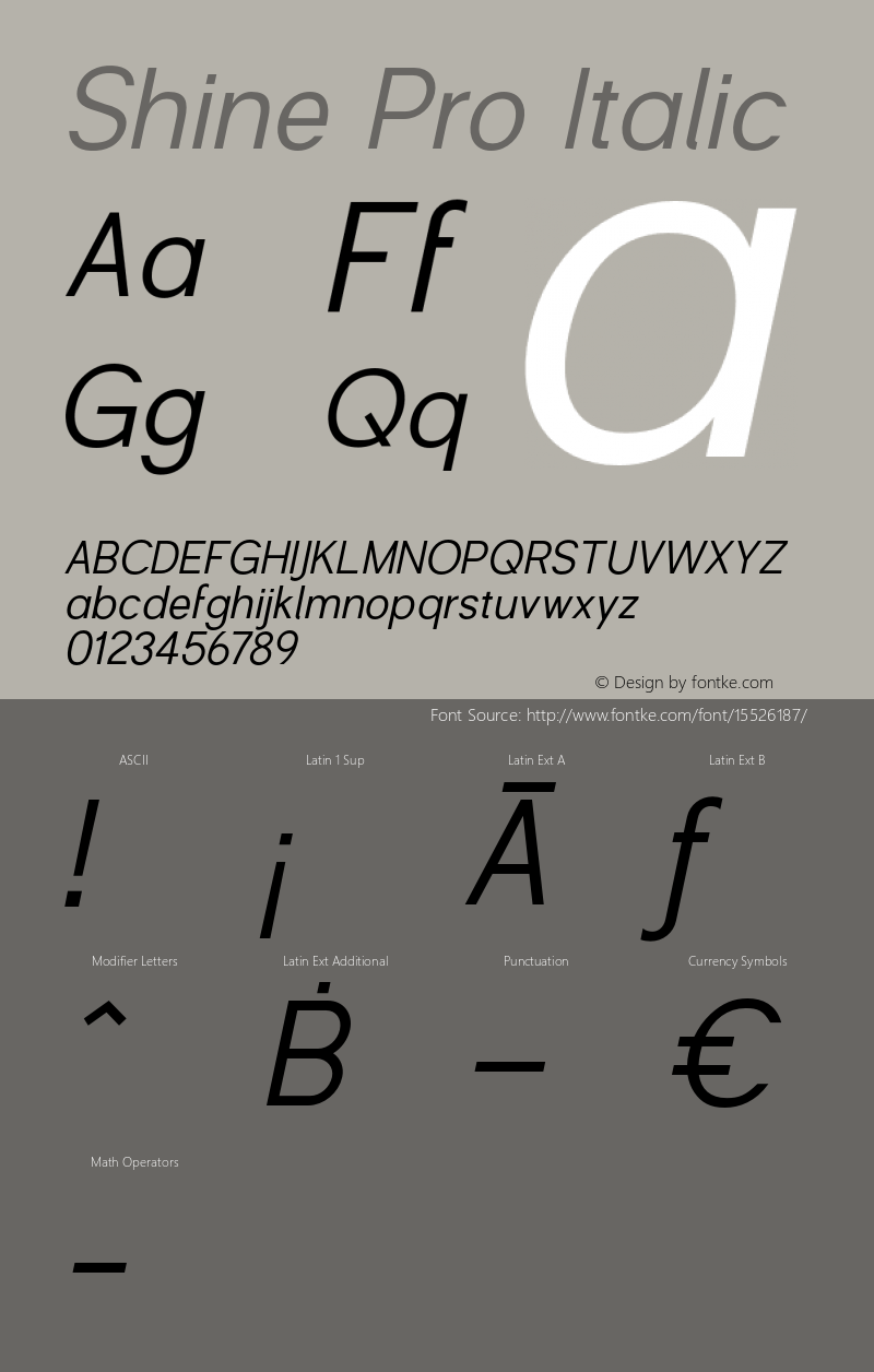 Shine Pro Italic 1.000 Font Sample