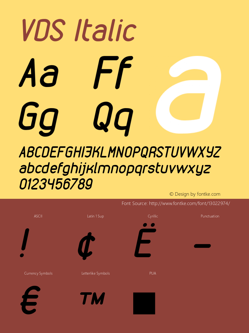 VDS Italic Version 1.000 2009 initial release Font Sample