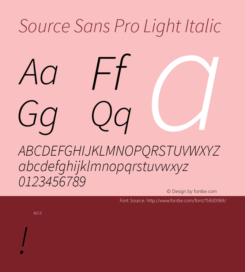 Source Sans Pro Light Italic Version 1.065;PS 2.0;hotconv 1.0.78;makeotf.lib2.5.61930; ttfautohint (v1.4.1) Font Sample
