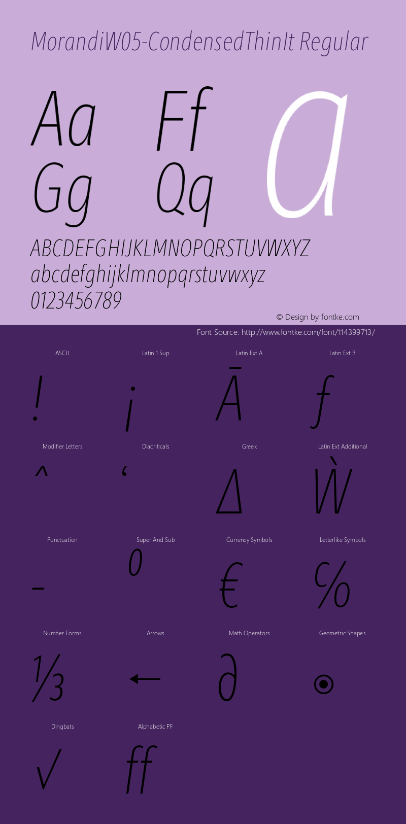 Morandi W05 Condensed Thin It Version 1.21 Font Sample