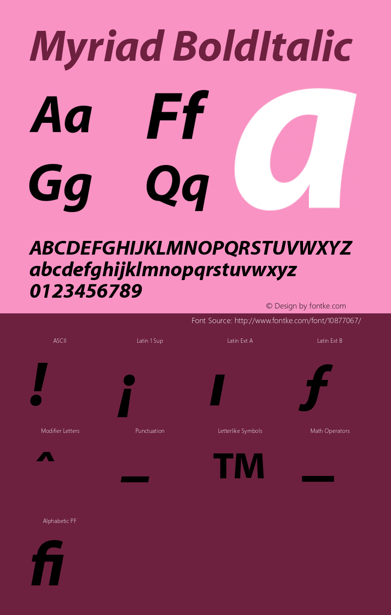 Myriad BoldItalic Version 001.000 Font Sample