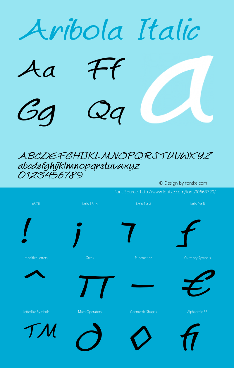 Aribola Italic Version 1.000 Font Sample