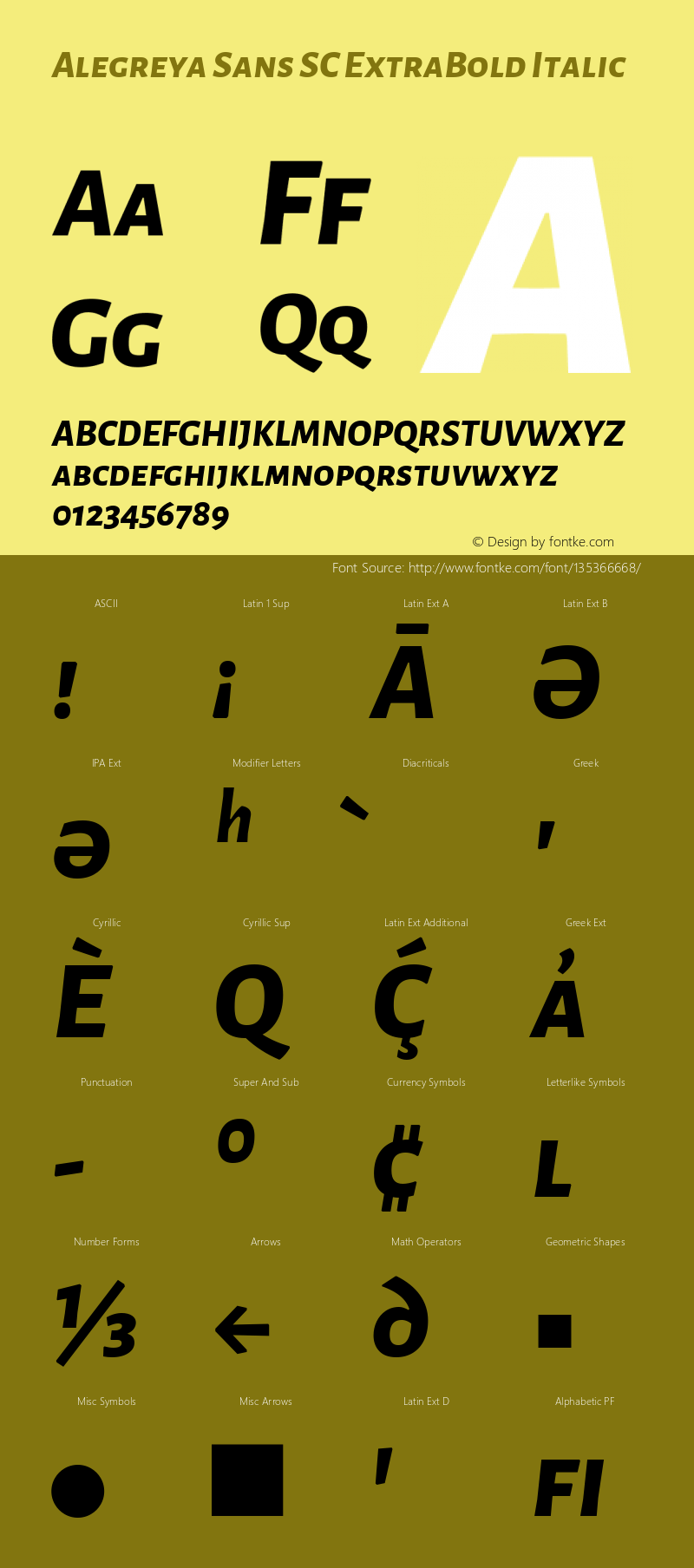 Alegreya Sans SC ExtraBold Italic Version 2.003; ttfautohint (v1.6) Font Sample