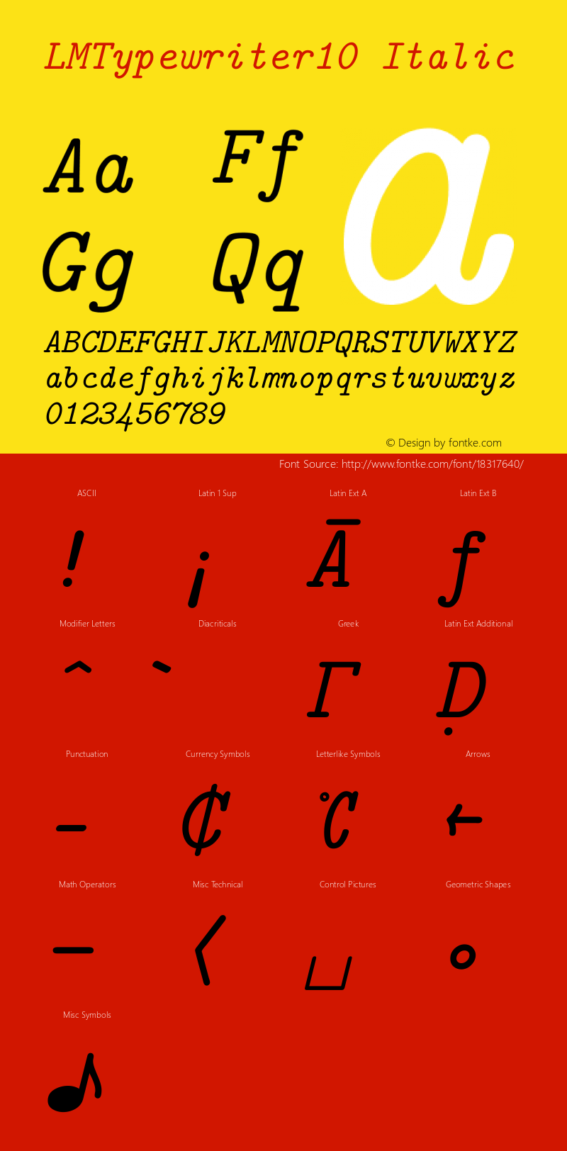 LMTypewriter10 Italic Version 1.010 Font Sample