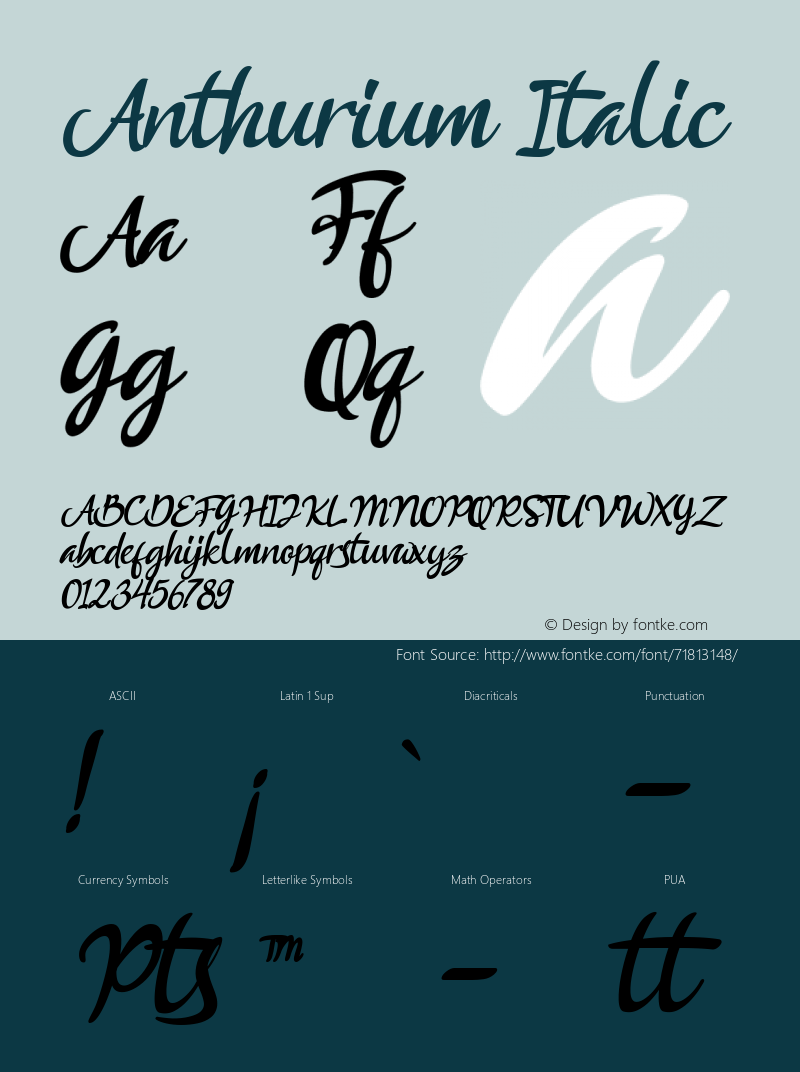 Anthurium Italic Version 1.00;June 20, 2020;FontCreator 12.0.0.2565 64-bit Font Sample