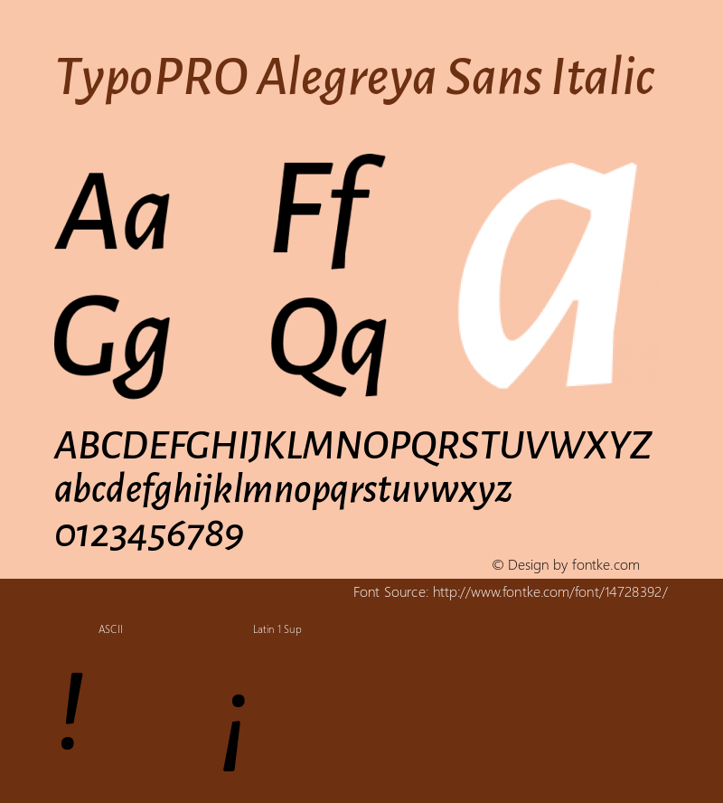 TypoPRO Alegreya Sans Italic Version 1.000;PS 001.000;hotconv 1.0.70;makeotf.lib2.5.58329 DEVELOPMENT Font Sample