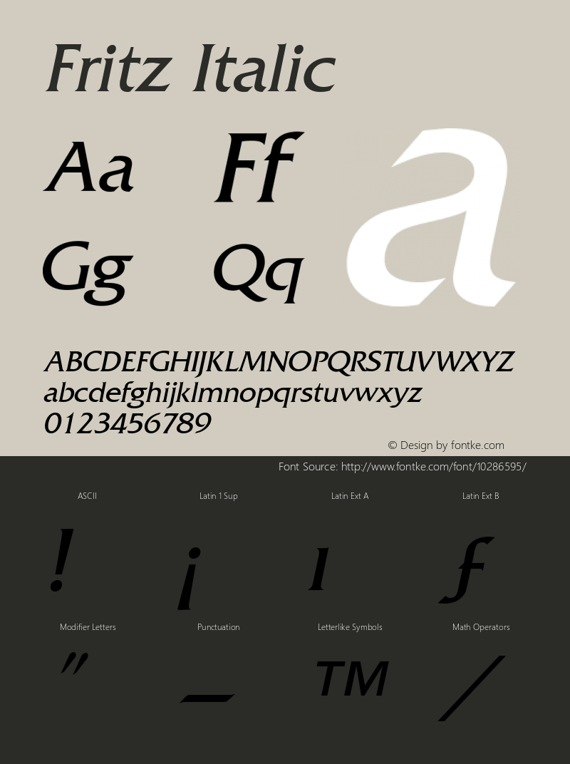 Fritz Italic Accurate Research Professional Fonts, Copyright (c)1995 Font Sample