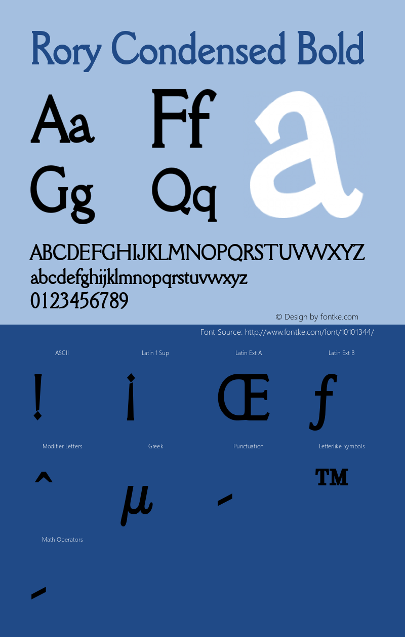 Rory Condensed Bold Altsys Fontographer 4.1 1/9/95 Font Sample