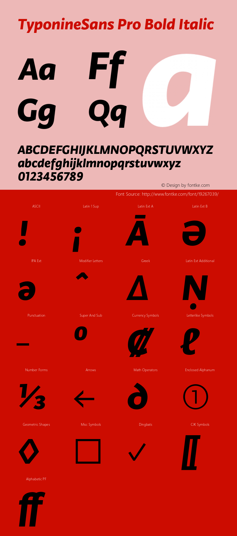 TyponineSansProBoldItalic Version 1.0; 2009 Font Sample