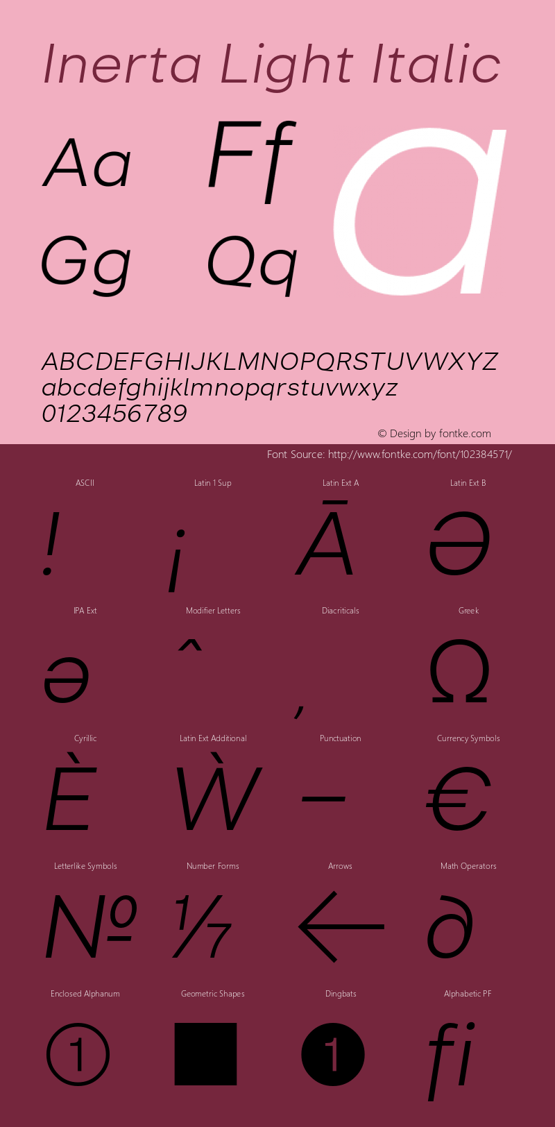 Inerta-LightItalic Version 1.000; ttfautohint (v0.97) -l 8 -r 50 -G 200 -x 14 -f dflt -w G Font Sample